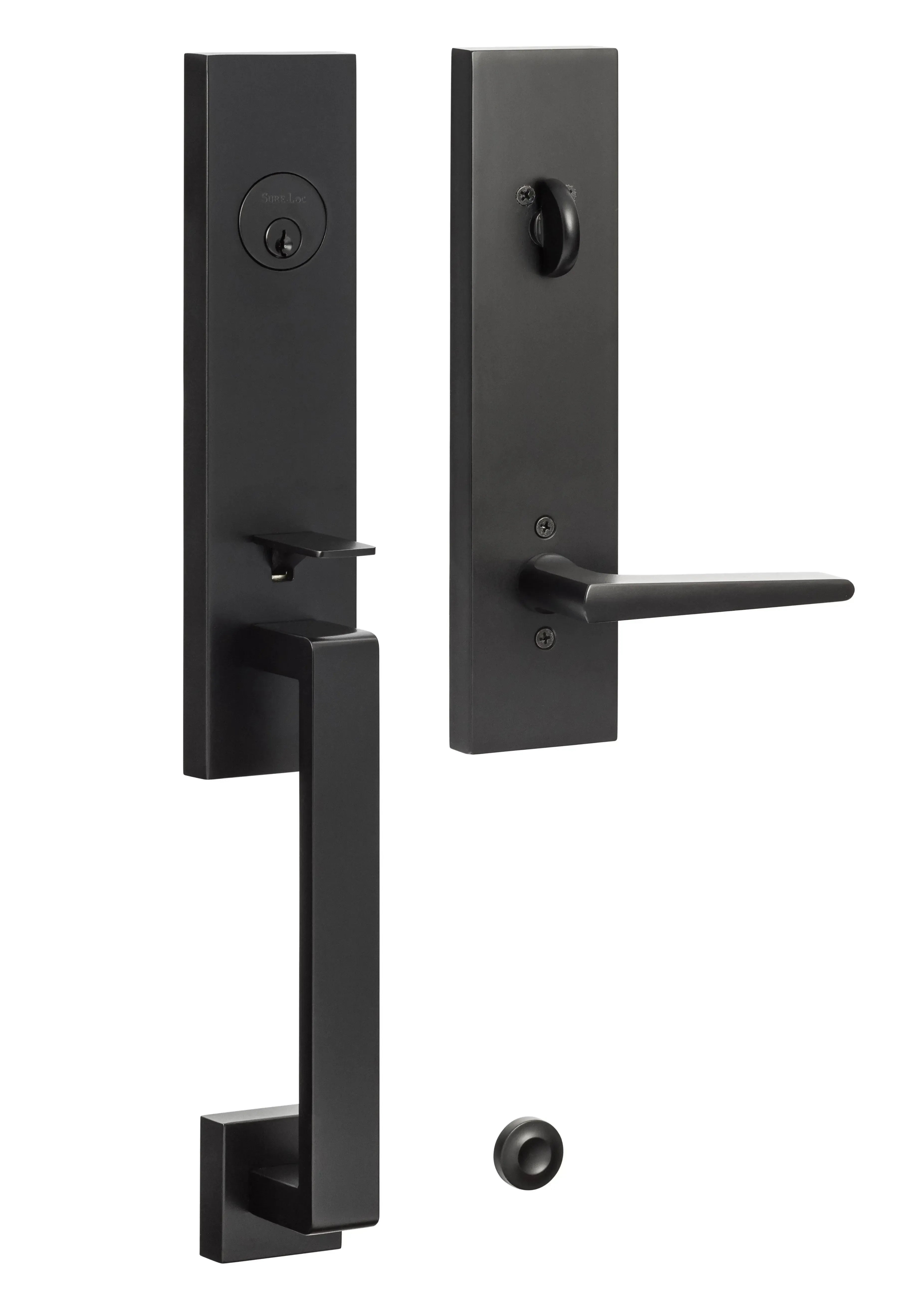 Sure-Loc Turin Handleset With Basel Lever Handleset Trim Flat Black