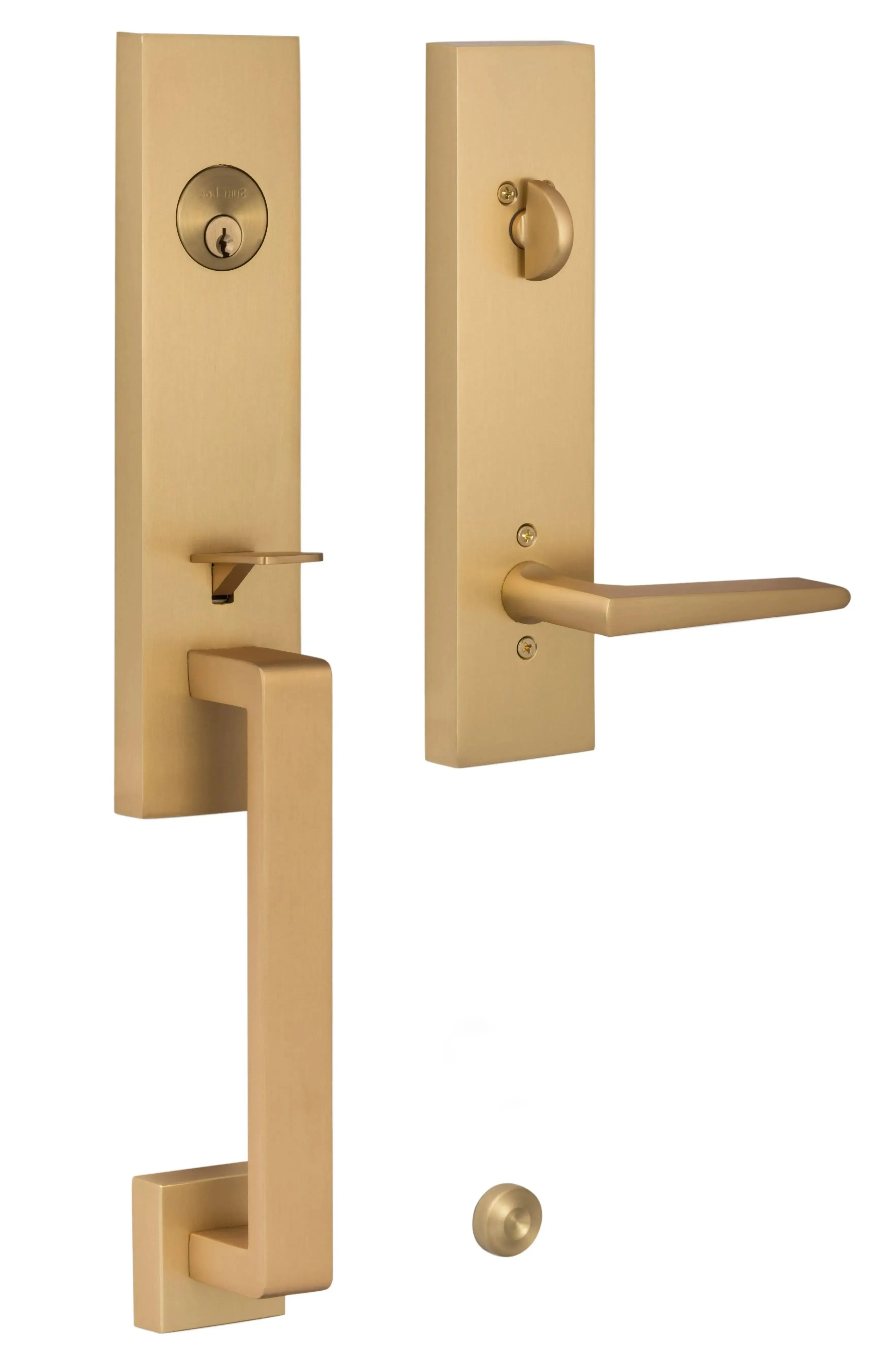 Sure-Loc Turin Handleset With Basel Lever Handleset Trim Satin Brass