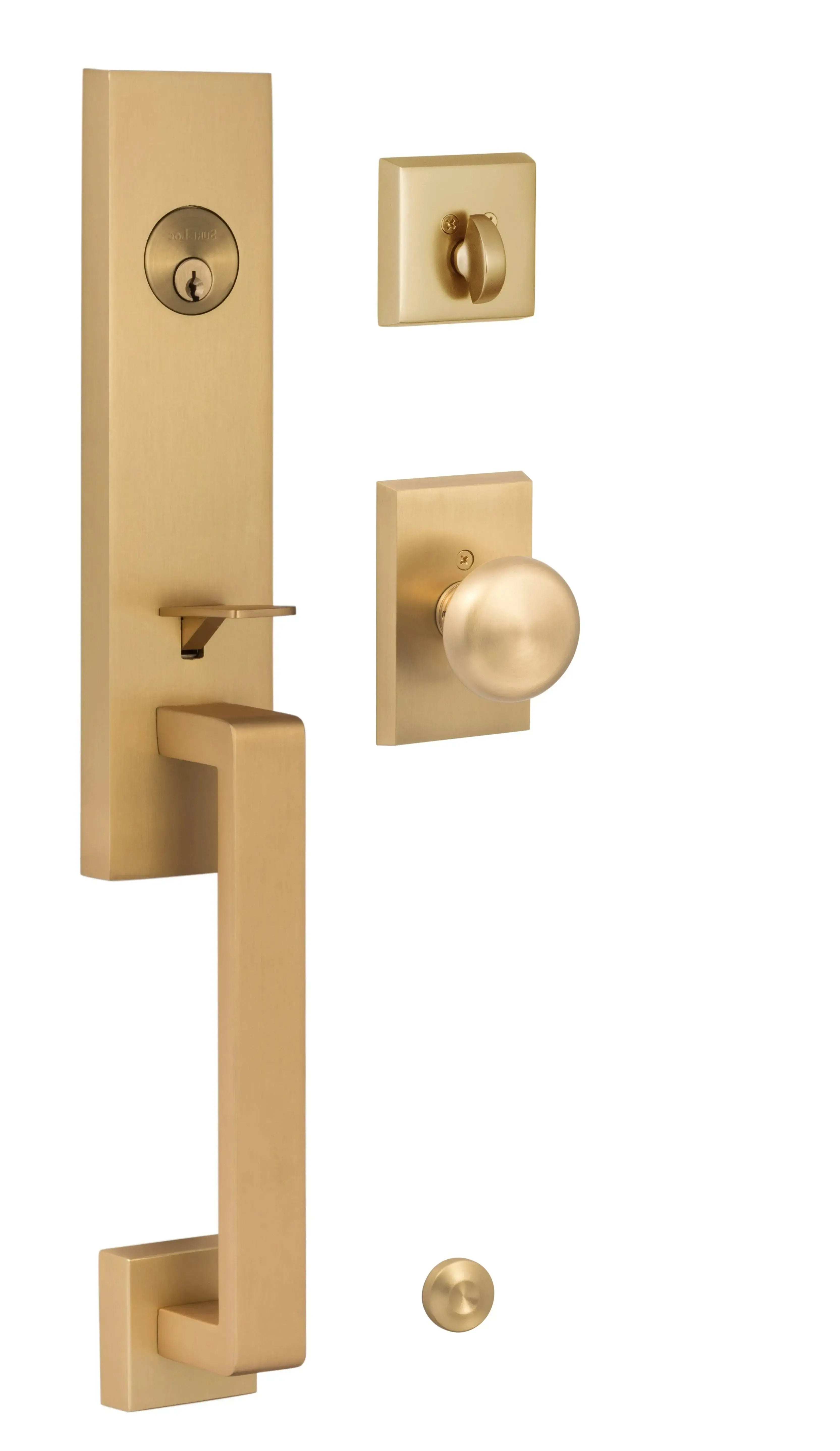 Sure-Loc Turin Handleset With Oakley Knob Handleset Trim Satin Brass