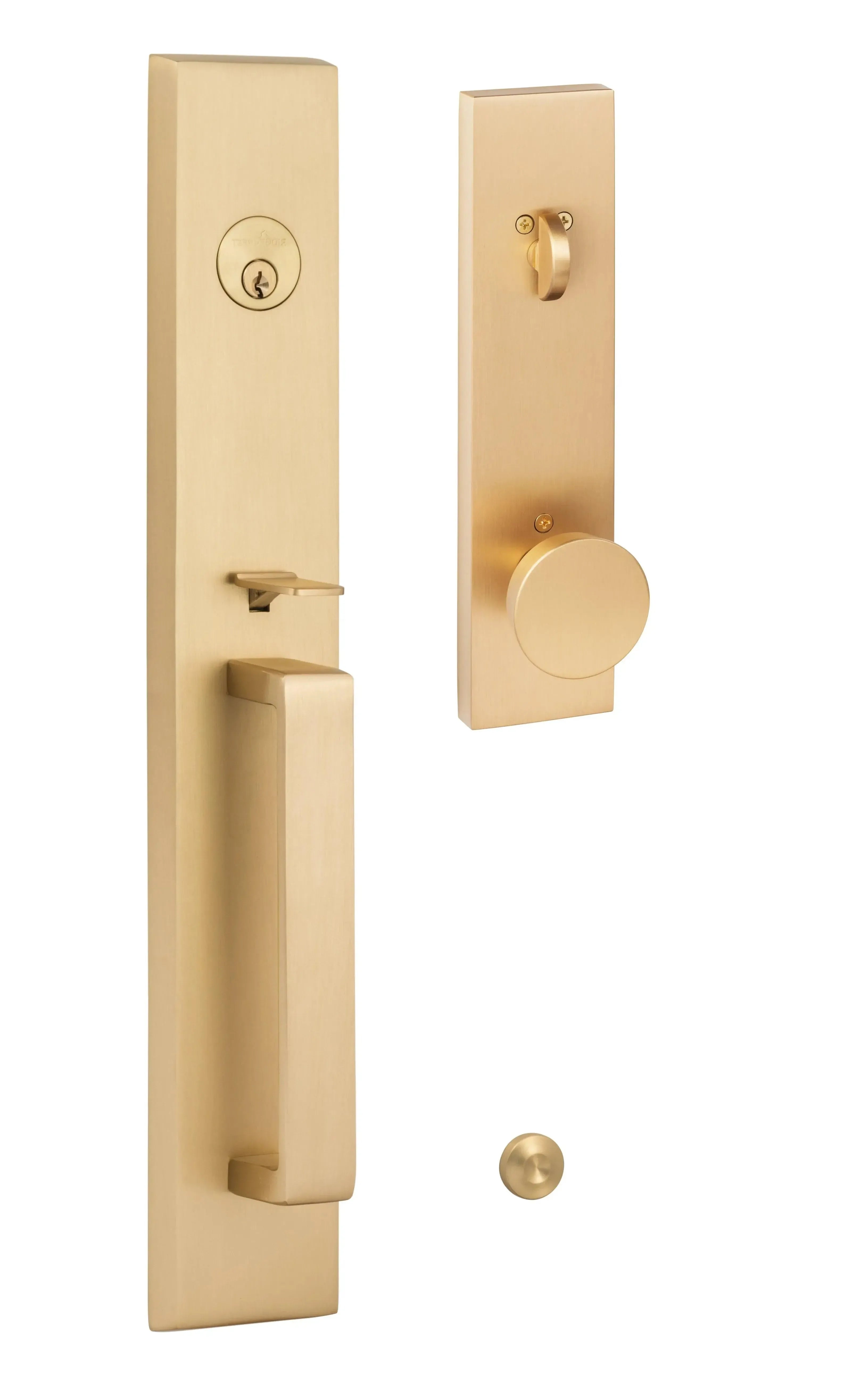 Sure-Loc Vail Handleset With Zermatt Full Plate Handleset Trim Satin Brass