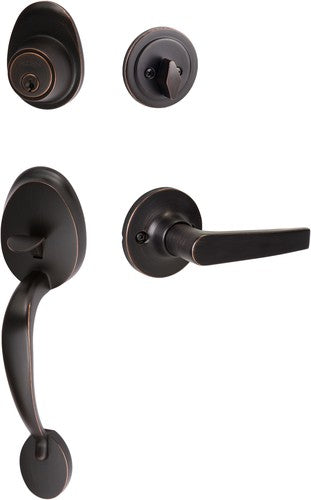 The Sure-Loc Alta Handleset With Cedar Lever Interior Trim in Vintage Bronze finish