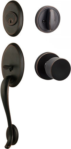 The Sure-Loc Aspen Handleset With Bergen Round Knob Interior Trim in Vintage Bronze finish