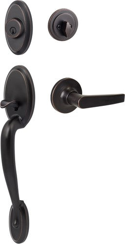 The Sure-Loc Aspen Handleset With Cedar Lever Interior Trim in Vintage Bronze finish