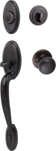 The Sure-Loc Aspen Handleset With Durango Knob Interior Trim in Vintage Bronze finish