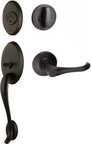 The Sure-Loc Aspen Handleset With Helena Lever Interior Trim in Vintage Bronze finish