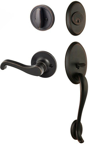 The Sure-Loc Aspen Handleset With Sage Lever Handleset Trim, Right Hand in Vintage Bronze finish