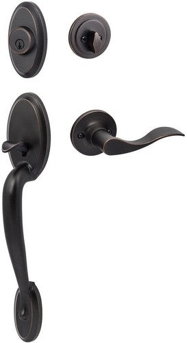 The Sure-Loc Aspen Handleset With Snowbird Lever Interior Trim, Left Hand in Vintage Bronze finish