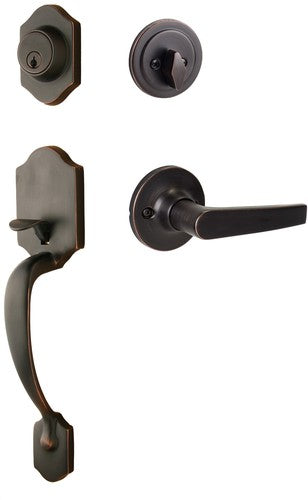 The Sure-Loc Coral Handleset With Cedar Lever Interior Trim in Vintage Bronze finish