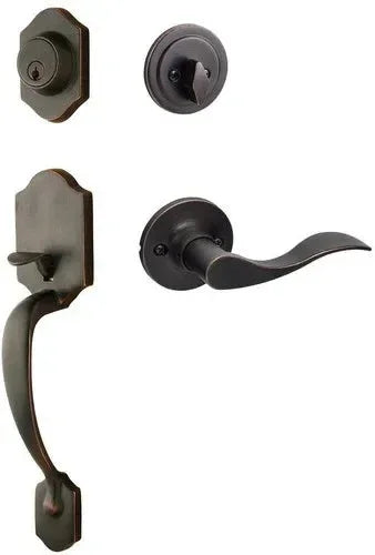 The Sure-Loc Coral Handleset With Snowbird Lever Interior Trim, Left Hand in Vintage Bronze finish