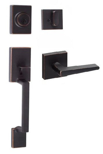 Sure-Loc Stockholm Handleset With Basel Square Lever Interior Trim in Vintage Bronze finish
