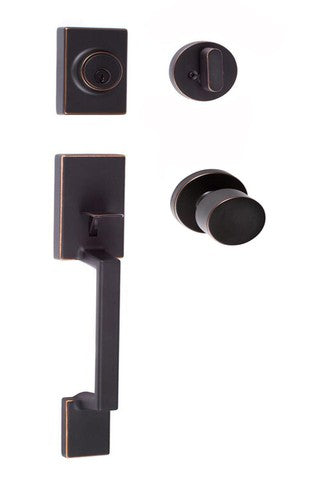 Sure-Loc Stockholm Handleset With Bergen Round Knob Interior Trim in Vintage Bronze finish