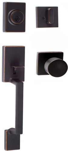 Sure-Loc Stockholm Handleset With Bergen Square Knob Interior Trim in Vintage Bronze finish