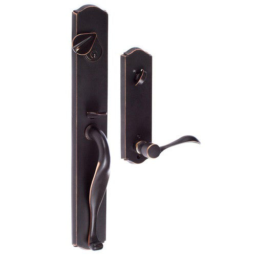 Sure-Loc Wasatch Handleset With Sandstone Lever Interior Trim, Left Hand in Vintage Bronze finish