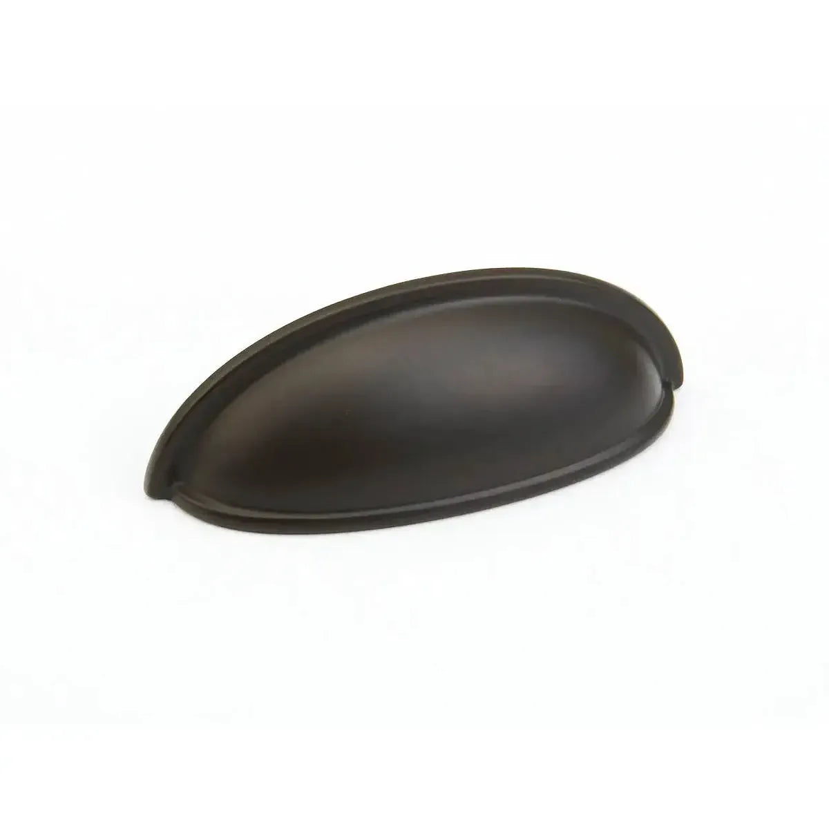 The Schaub Traditional Cup Cabinet Pull in Oil Rubbed Bronze finish.
