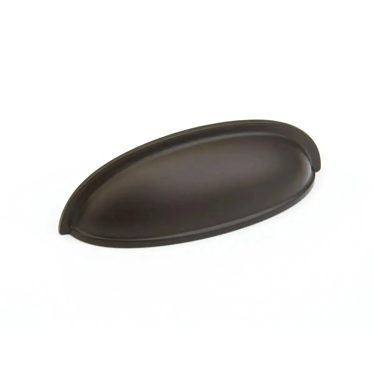 The Schaub Traditional Cup Cabinet Pull in Oil Rubbed Bronze finish.