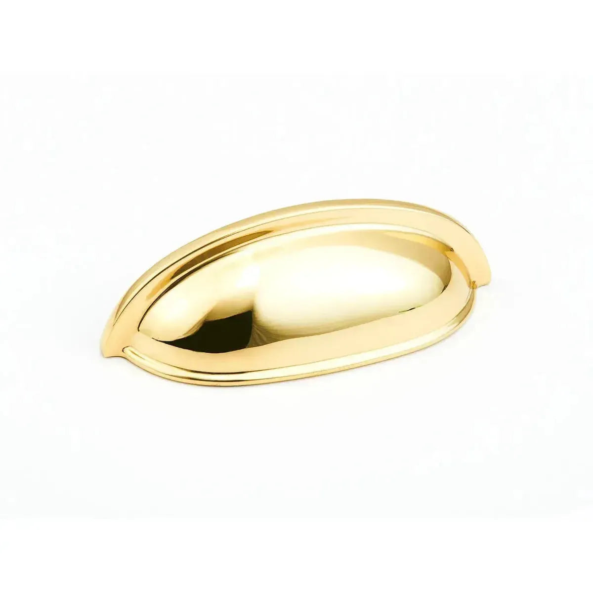 The Schaub Traditional Cup Cabinet Pull in Polished Brass finish.
