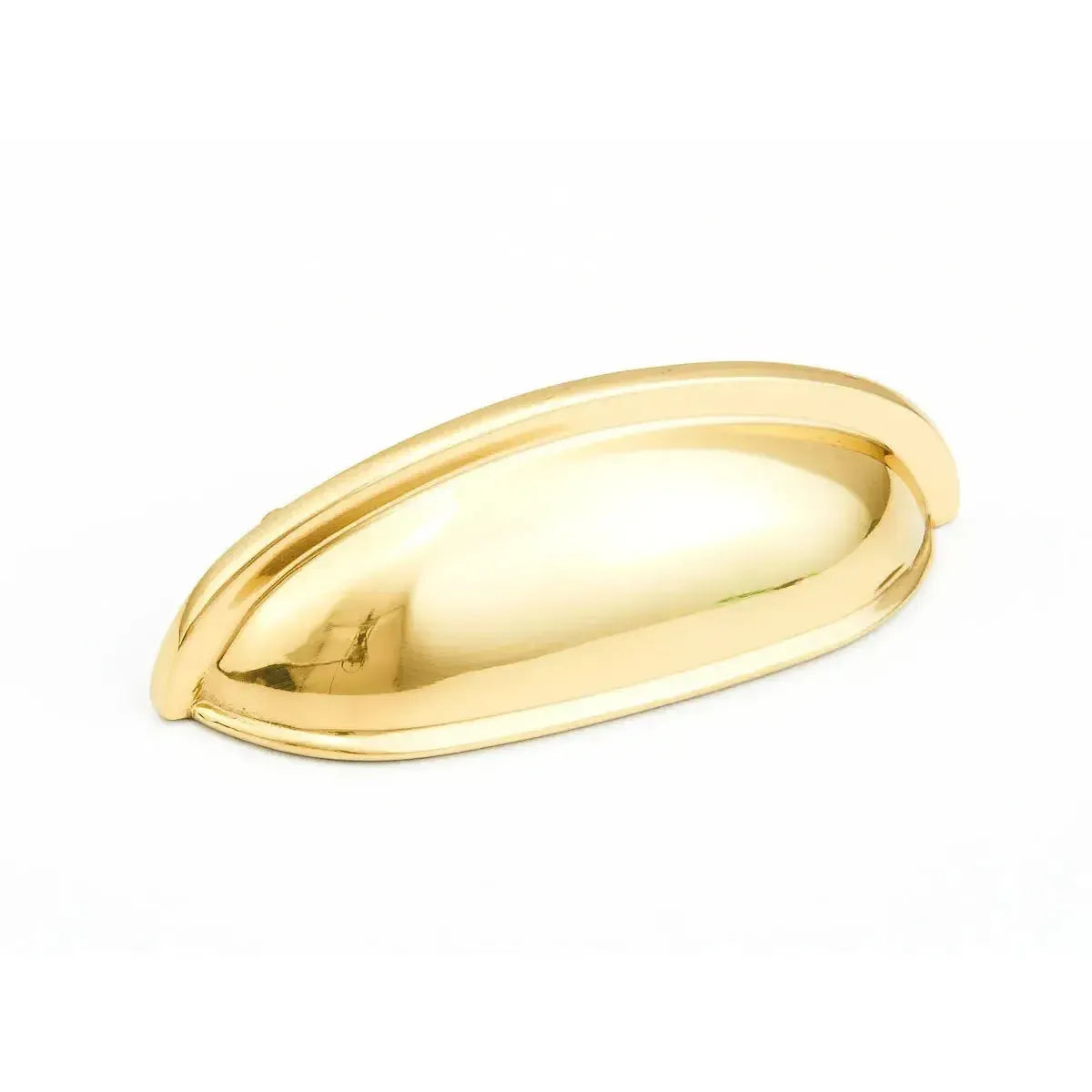 The Schaub Traditional Cup Cabinet Pull in Polished Brass finish.