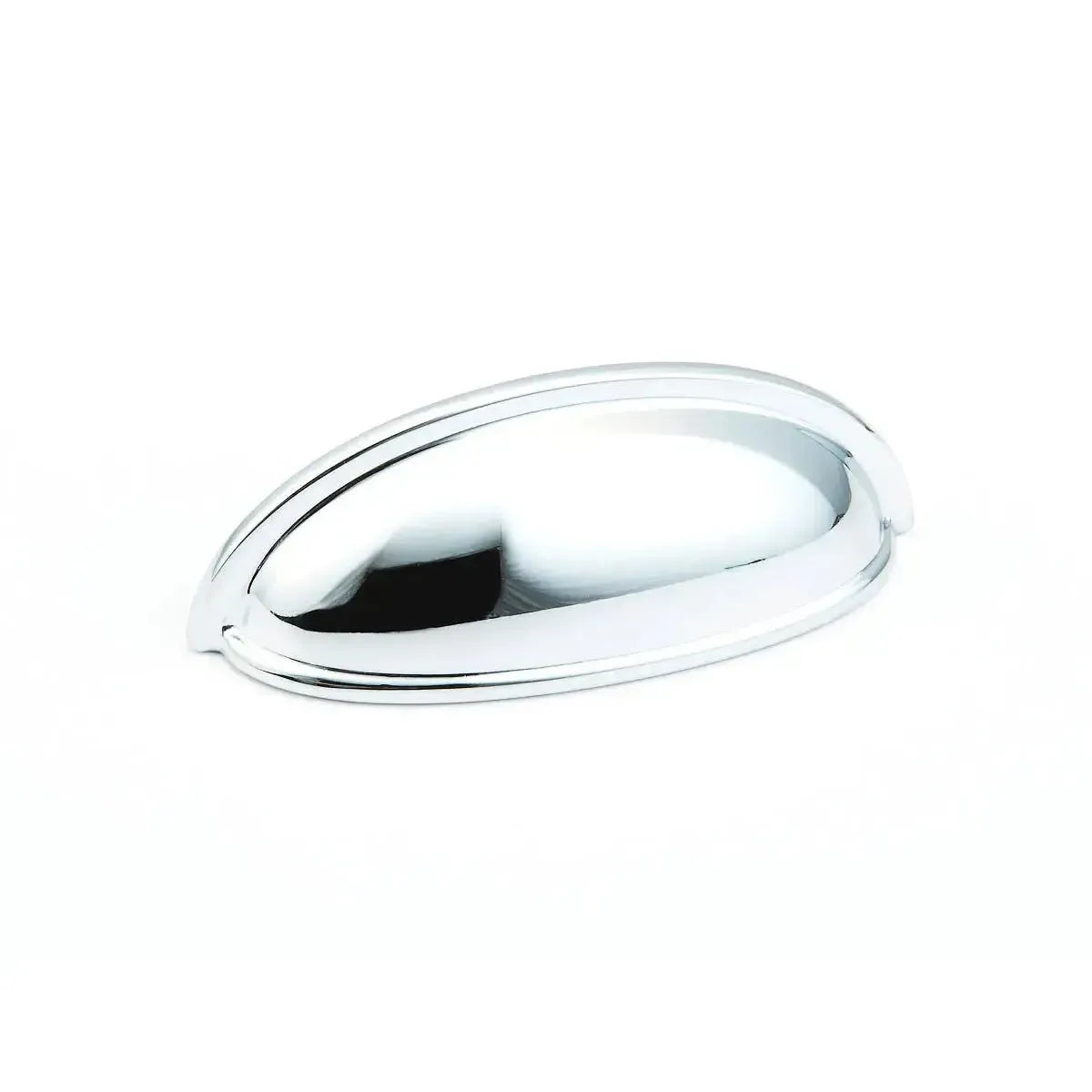 The Schaub Traditional Cup Cabinet Pull in Polished Chrome finish.