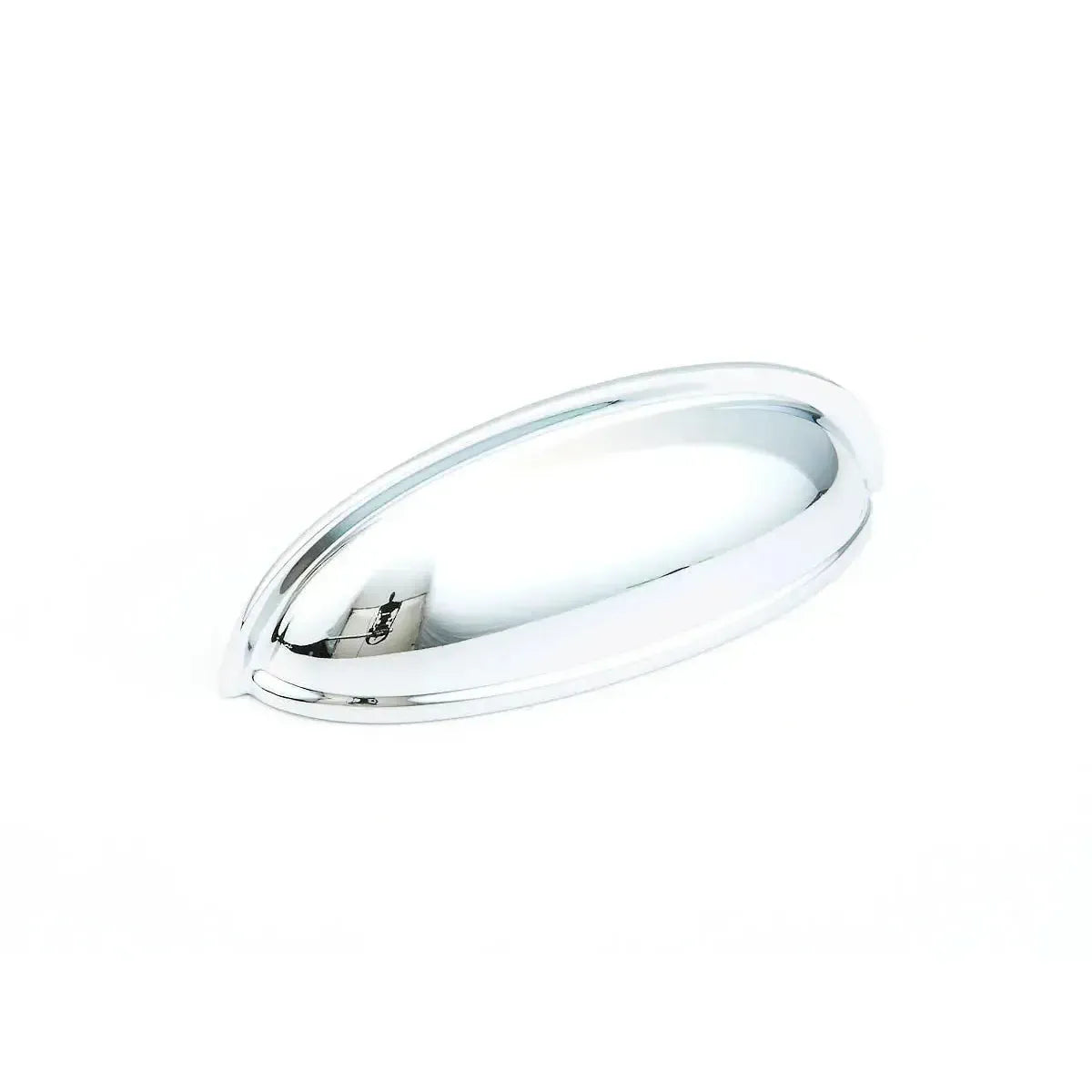 The Schaub Traditional Cup Cabinet Pull in Polished Chrome finish.