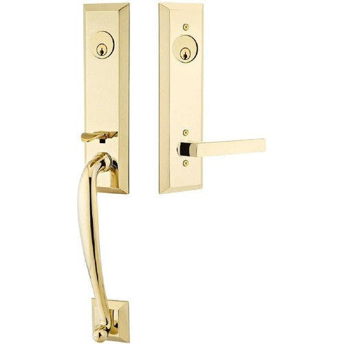 Emtek Adams Tubular Entrance Handleset With Dumont Lever in Unlacquered Brass finish