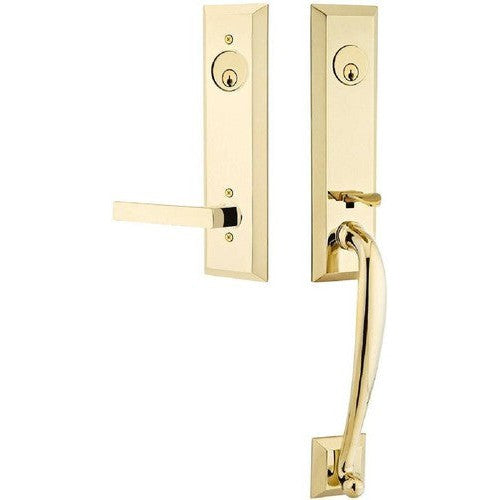 Emtek Adams Tubular Entrance Handleset With Dumont Lever in Unlacquered Brass finish