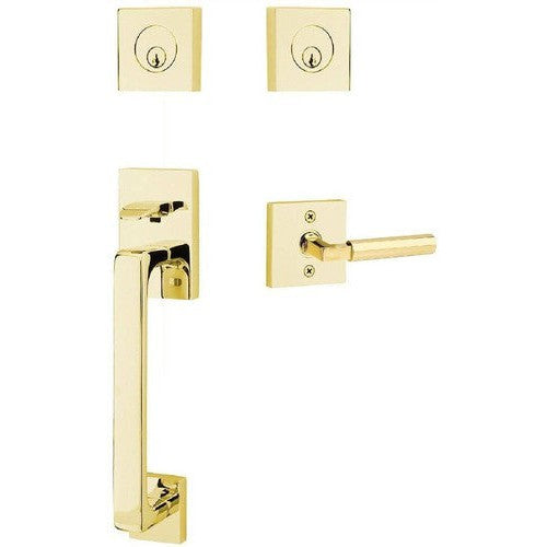 Emtek Baden Entrance Handleset With Hercules Lever in Unlacquered Brass finish