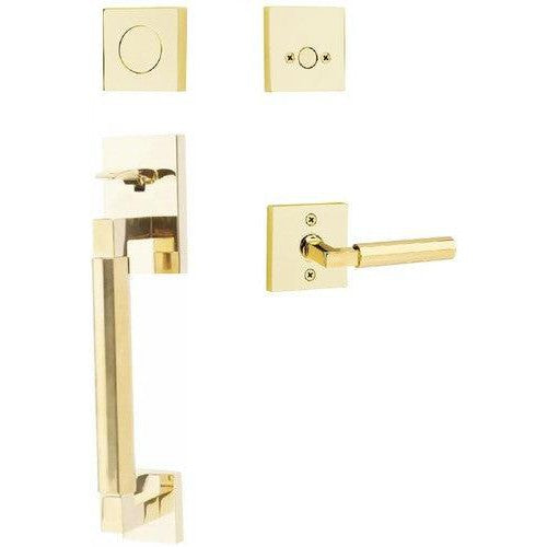 Emtek Hercules Smooth Sectional Tubular Entry Set with Hercules Lever in Unlacquered Brass finish