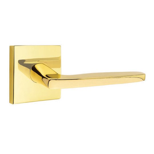 Emtek Hermes Lever With Square Rosette in Unlacquered Brass finish