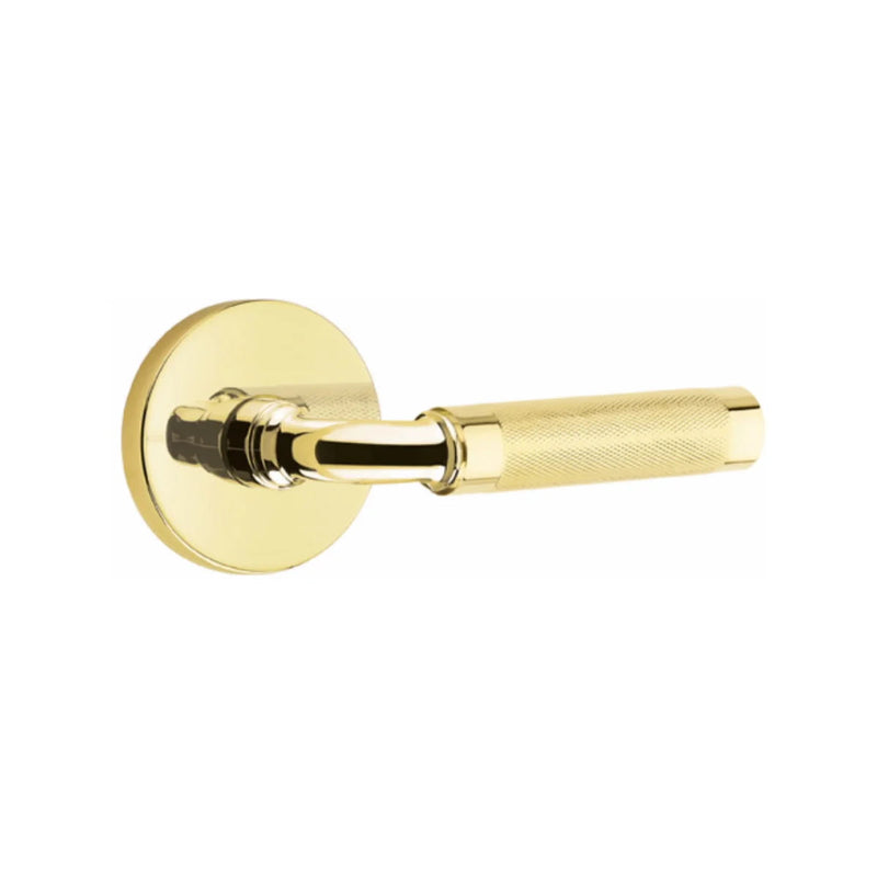 Emtek Select R-Bar Knurled Lever with Disk Rosette in Unlacquered Brass finish