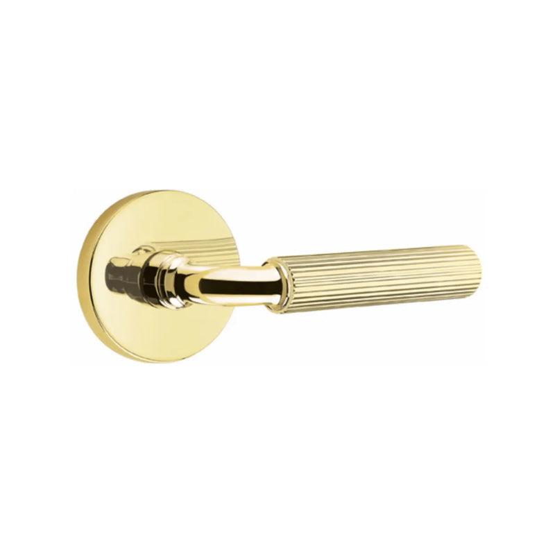 Emtek Select R-Bar Straight Knurled Lever with Disk Rosette in Unlacquered Brass finish