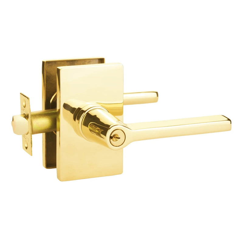 Emtek Helios Lever With Modern Rectangular Rosette in Unlacquered Brass finish