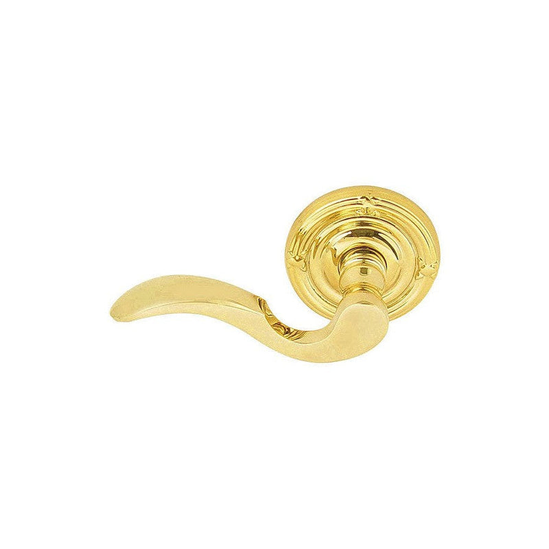 Emtek Cortina Lever With Ribbon & Reed Rosette in Unlacquered Brass finish