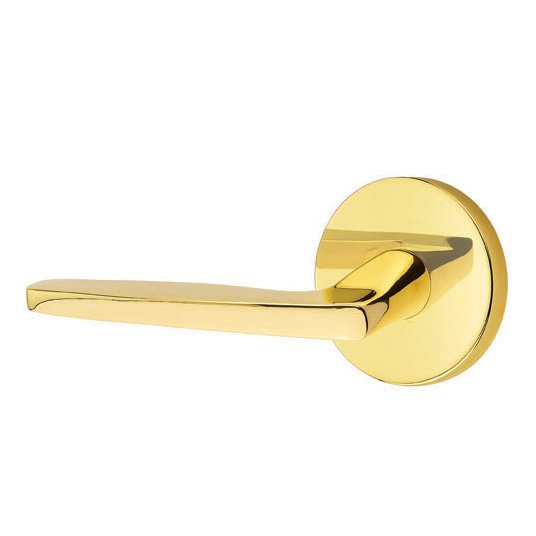 Emtek Hermes Lever With Disk Rosette in Unlacquered Brass finish