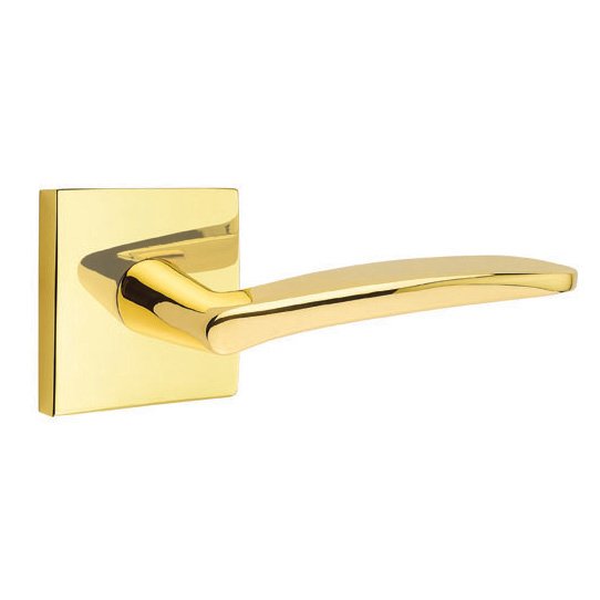 Emtek Poseidon Lever With Square Rosette in Unlacquered Brass finish