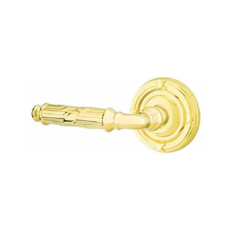 Emtek Ribbon & Reed Lever With Lancaster Rosette in Unlacquered Brass finish