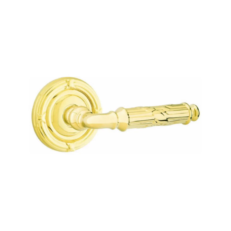 Emtek Ribbon & Reed Lever With Lancaster Rosette in Unlacquered Brass finish