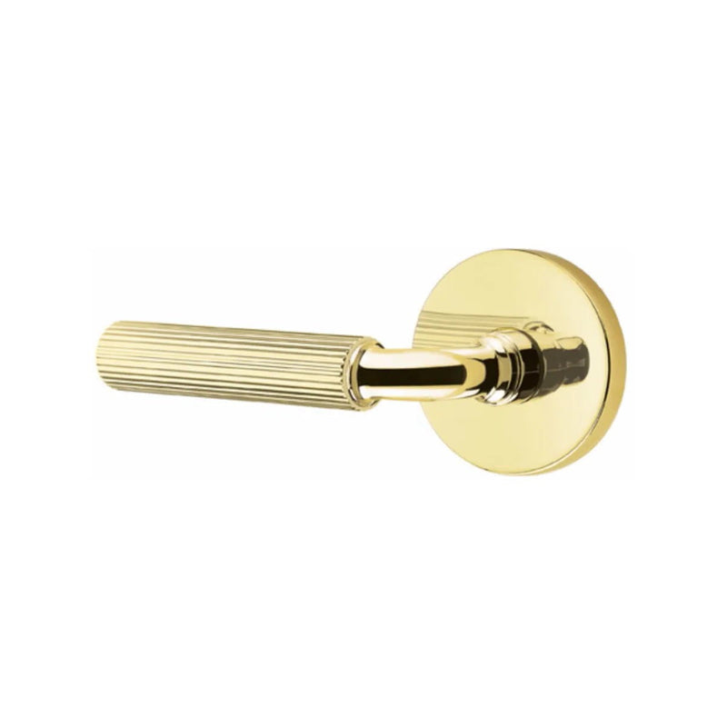 Emtek Select R-Bar Straight Knurled Lever with Disk Rosette in Unlacquered Brass finish