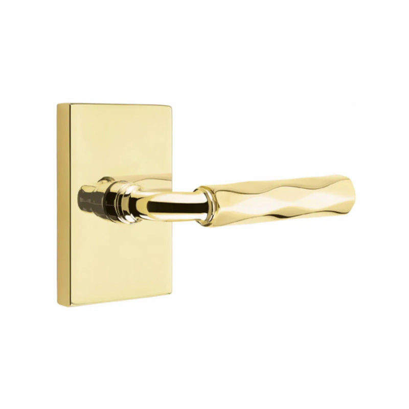 Emtek Select R-Bar Tribeca Lever with Modern Rectangular Rosette in Unlacquered Brass finish