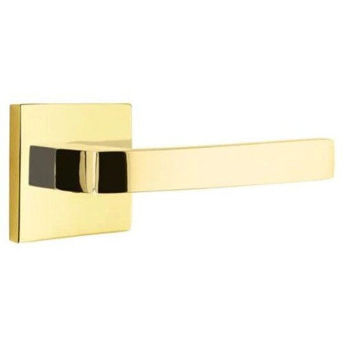 Emtek Breslin Lever With Square Rosette in Unlacquered Brass finish