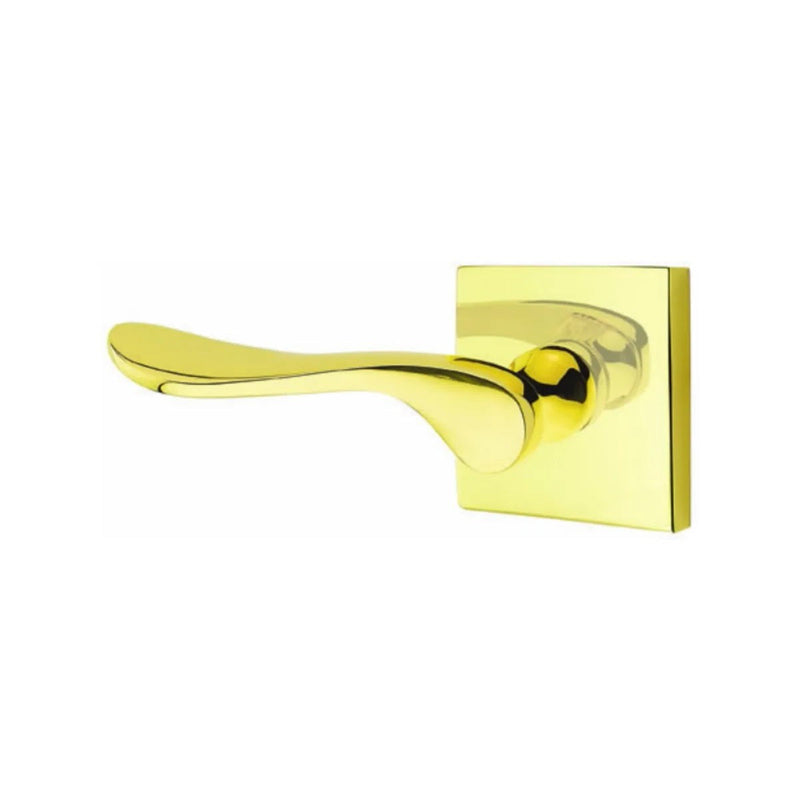 Emtek Luzern Lever With Square Rosette in Unlacquered Brass finish