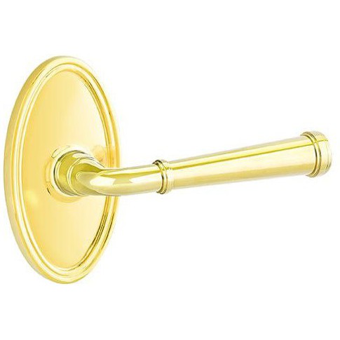 Emtek Merrimack Lever With Oval Rosette in Unlacquered Brass finish