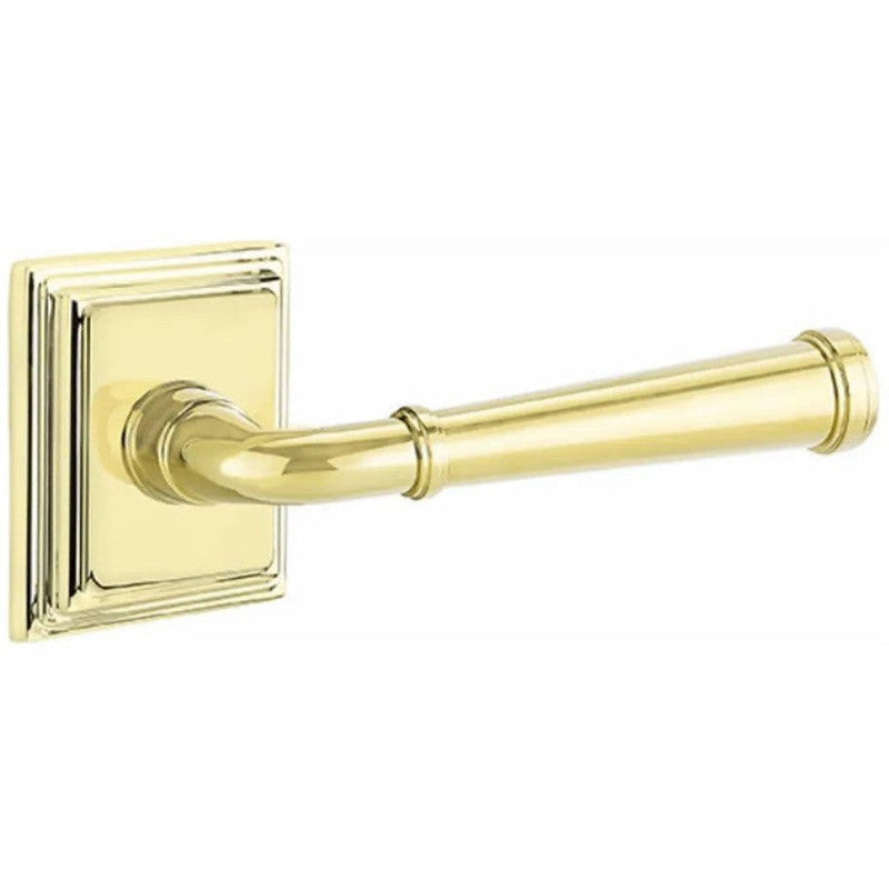 Emtek Merrimack Lever With Wilshire Rosette in Unlacquered Brass finish