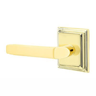 Emtek Milano Lever With Wilshire Rosette in Unlacquered Brass finish