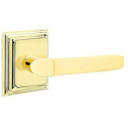 Emtek Milano Lever With Wilshire Rosette in Unlacquered Brass finish