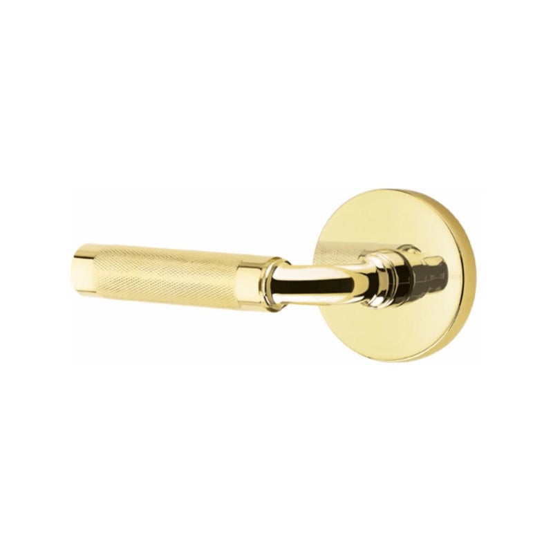 Emtek Select R-Bar Knurled Lever with Disk Rosette in Unlacquered Brass finish