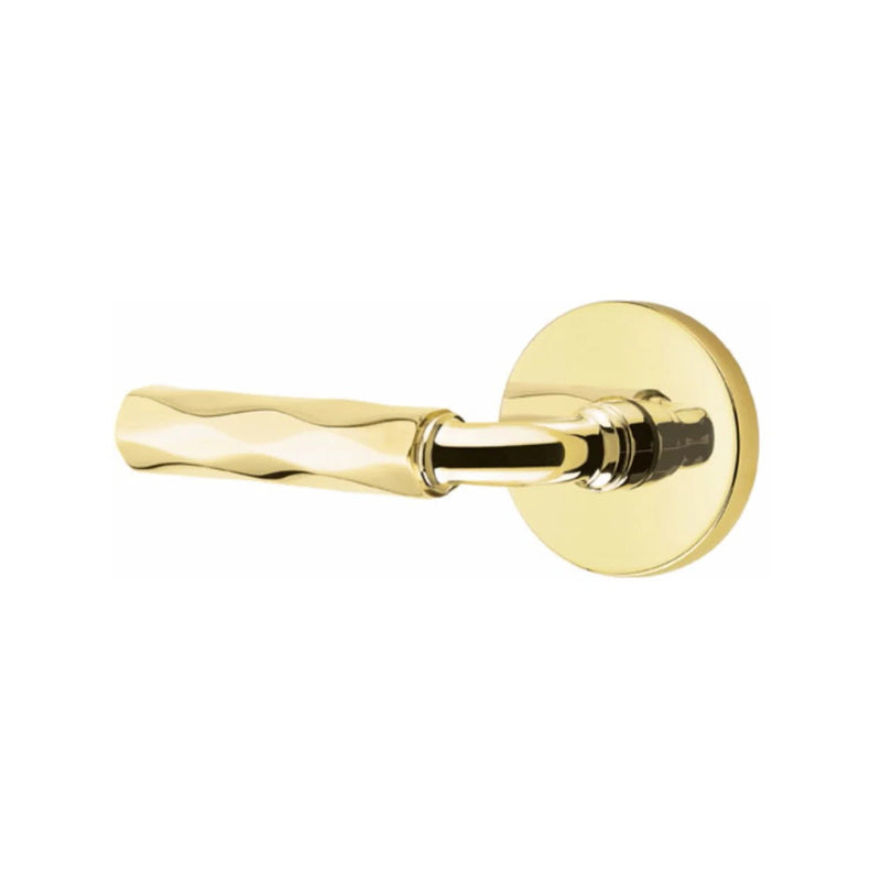 Emtek Select R-Bar Tribeca Lever with Disk Rosette in Unlacquered Brass finish