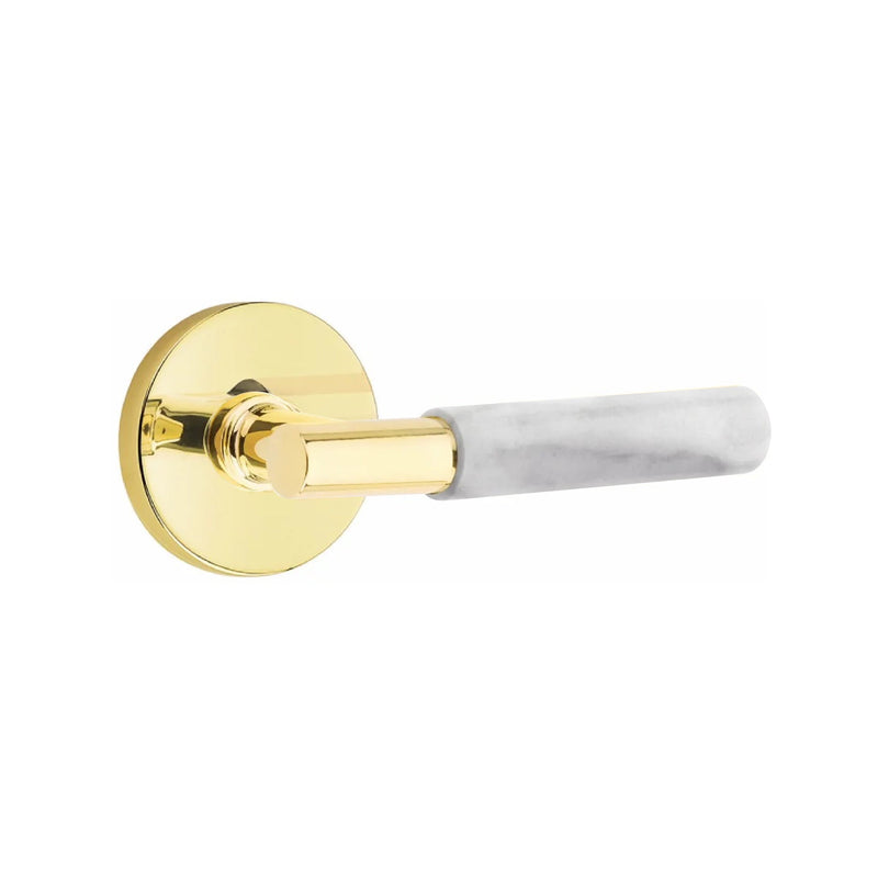 Emtek Select T-Bar White Marble Lever with Disk Rosette in Unlacquered Brass finish