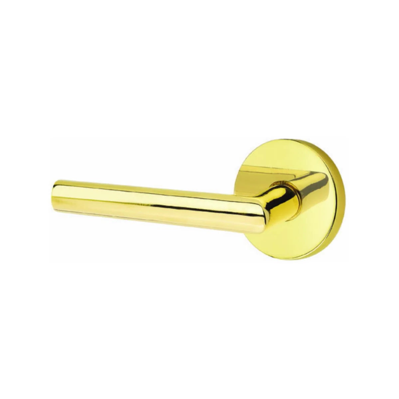 Emtek Stuttgart Lever With Disk Rosette in Unlacquered Brass finish