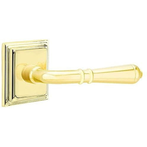 Emtek Turino Lever With Wilshire Rosette in Unlacquered Brass finish