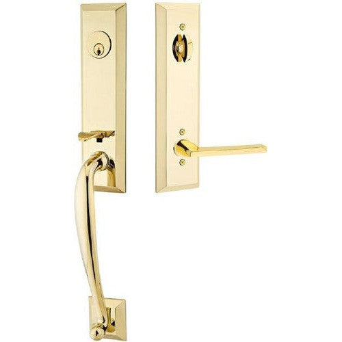 Emtek Adams Tubular Entrance Handleset With Helios Lever in Unlacquered Brass finish